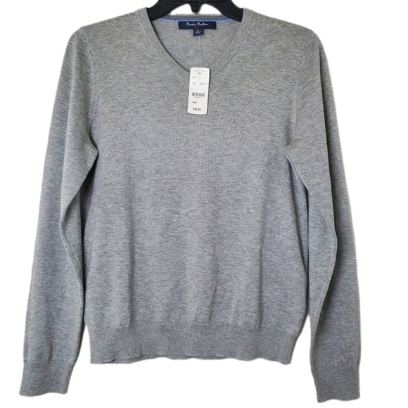 Brooks Brothers NWT Boy's Gray Pima Cotton Knit V-Neck Sweater Long Sleeves - Picture 1 of 11